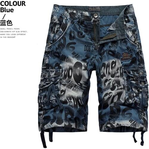 Summer men fashion straight style knee length digital print cargo pants male trendy color military style cotton shorts