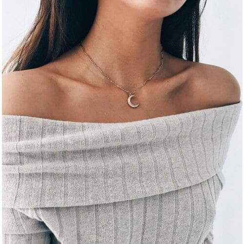 Fashion Crystal Moon Pendant Necklace for Women Vintage Gold Silver Color Clavicle Chain Choker Necklace Party Jewelry Wholesale