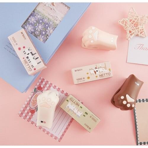 Mini Stapler Set With 1000pcs 12# Staples Cute Cat Paw Paper Binder Stationery Office Binding Tools School Supplies