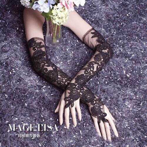 New sex black Royalblue wine pink lace evening party pricecess lady bridesmaid long fingerless wedding gloves