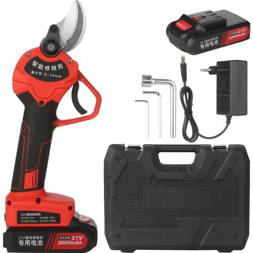 21V Cordless Electric Pruning Shears 30mm Max Cutting Garden Pruner Secateur Branch Cutter with 2 2000mAh Lithium-ion Battery