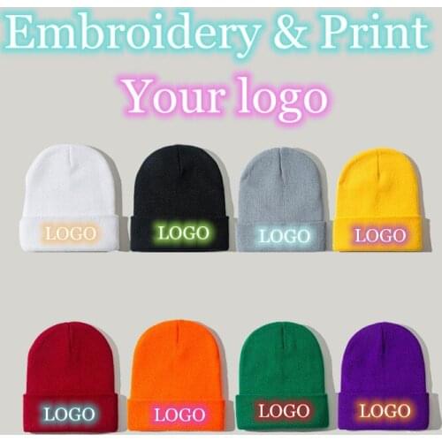 Custom Logo Autumn Winter Beanies Hats Woman Soft Ribbed Warm Knitted Hat Men Fluorescent Ski Bonnet Cap Gorras Hombre Skullcap