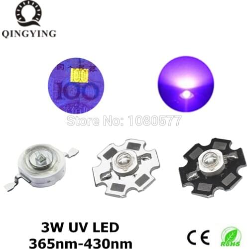 3W High Power LED Diodes UV Purple Light Chip 365nm 385nm 395nm 400nm 405nm 430nm for Nail Dryer Currency Identification DIY