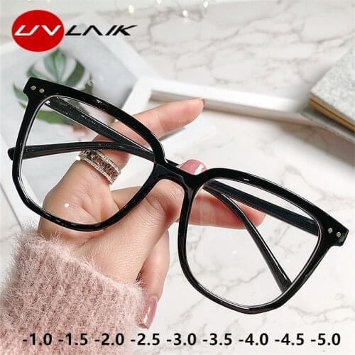 UVLAIK Oversized Finished Myopia Glasses Women Men Square Eyeglasses Prescription Shortsighted Eyewear -1.0 1.5 2.0 2.5 -3.0