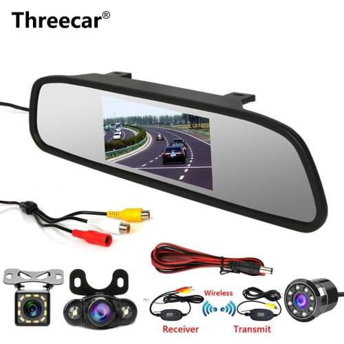 Threecar 4.3 inch Car Rear view Mirror Monitor Rear View Camera CCD Video Auto Parking Assistance 8 LED Night Vision Reversing