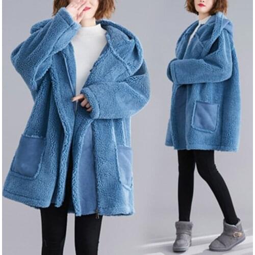Autumn winter Korean version suede warm solid color thick hooded lambskin jacket ladies 200 fat mm mink woolen coat oversized240