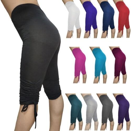 Spandex Womens Sports Leggings Yoga Pleated Small Feet Shorts Pants