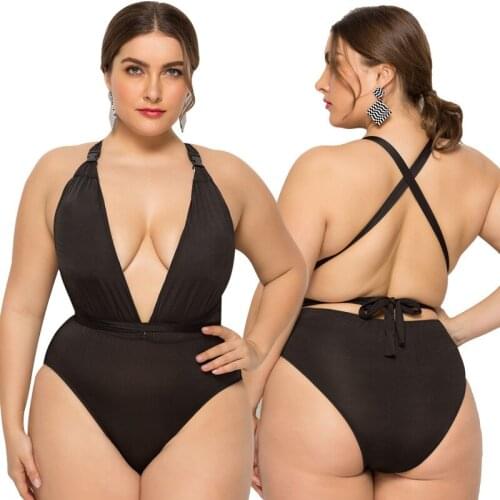 Plus Size One-Piece Deep V Sexy Womens Swimsuit