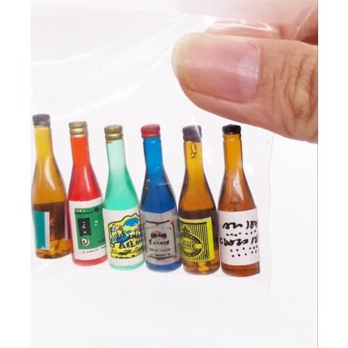 1/12 Dollhouse Miniature Wine Bottles Mini Dolls House Accessories Drink Bottles 6 Pcs Girls Pretend Toys