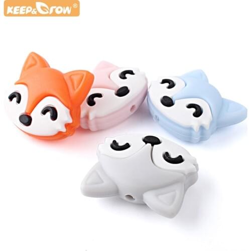 Keep&Grow 10pcs Fox Silicone Beads Food Grade Cartoon Teether Teething Necklace Toys DIY Nursing Beads Newborn Gifts