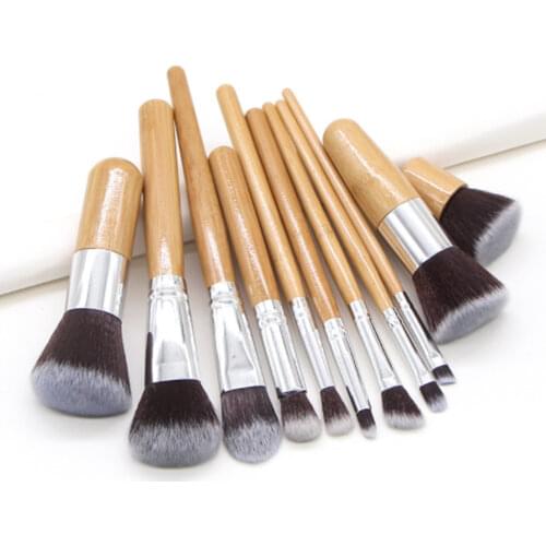 11pcs Natural Bamboo Handle Makeup Brushes Set High Quality Foundation Blending Cosmetic Make Up Tool Set
