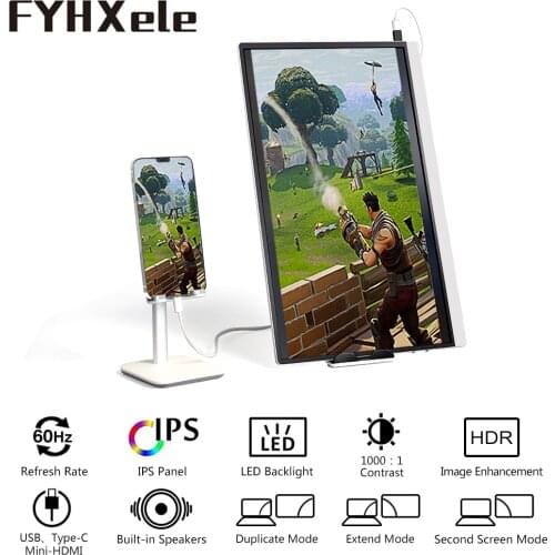 15.6inch FHD Portable Monitor Bluetooth IPS 1080P 60Hz USB-C with Adapter for iPhone iPad Android Switch Laptop PS4/3/5 XBOX