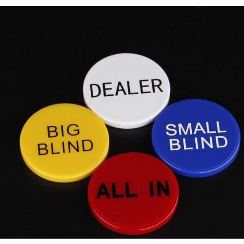 20pcs/lot SALE Acrylic Round Plastic Dealer Coins SMALL BLIND/BIG BLIND/DEALER/All IN Texas Poker Chip Set Coin Buttons Game