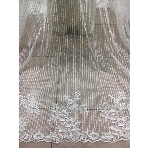 White color 5yards new arrive embroidered tulle lace fabric with beads and sequins for sawing bridal wedding dress BZL-102449