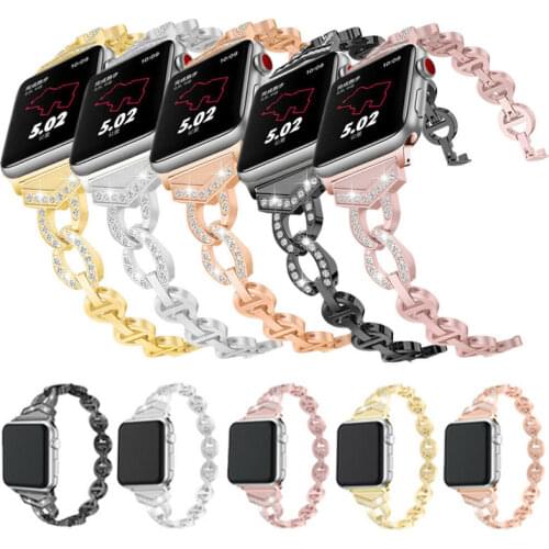 Luxury Diamond Metal Bracelet Strap for Apple Watch Series 5 4 44mm 42mm Band for Iwatch 3 2 1 Stainless Steel Link 40mm 38mm
