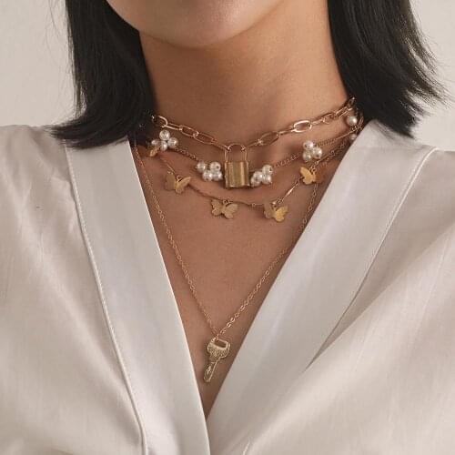 2020 Fashion Multilayer Hip Hop Long Chain Necklace For Women Men Jewelry Gifts Key Cross Pendant Necklace Accessories