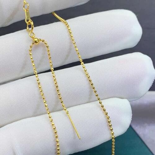 Solid 18K Yellow Gold Necklace Chain Smooth Beads Necklace Chain 17inch