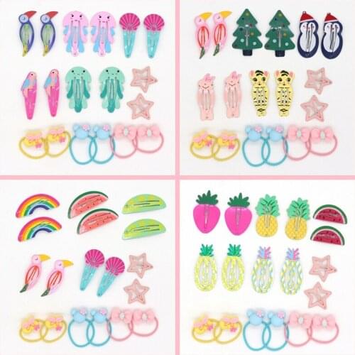 18Pcs/Set Kids Baby Hair Clips For Girls Hair Accessories Headwear Fruit Hairpins Cartoon Scrunchie Rubber Elastic Hair Band