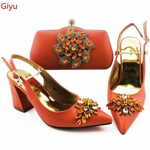 Doershow nice Shoes And Bag Matching Set With orange Hot Selling Women Italian Shoes And Bag Set For Party Wedding! HOU1-12