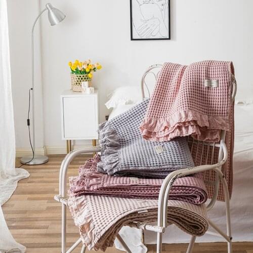 Cotton Waffle Summer Blanket Solid Color Bedspreads Blanket for Bed Plain Throw Blanket Sofa Couch Cover