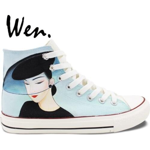 Wen High Top Canvas Shoes Hand Painted Beautiful Woman Sneakers Sport Gym Trainers Skateboarding Shoes Lace up Plimsolls