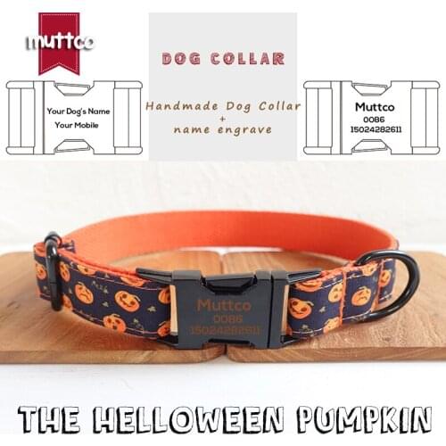 MUTTCO individual customized pet supplies HELLOWEEN PUMPKIN resistance to bite dog collar leash puppy accessory 5 sizes UDC086H