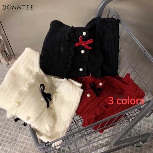 Cardigan Women Harajuku Lovely Knitted Spring Newly Basic Sweater Retro Fashion Daily Bow Solid Loose Students Outerwear Ulzzang