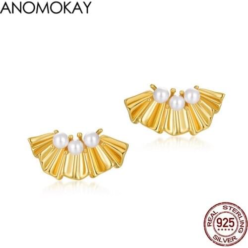 Anomokay Classic Gold Color Gesanghua Flower Earrings with Pearl Real Sterling 925 Silver Plant Earrings for Women Fashion Gift