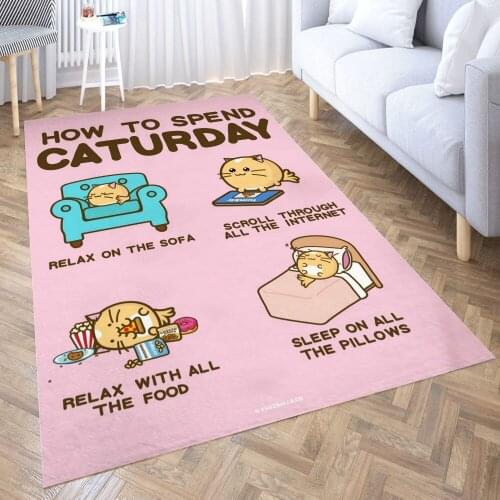 How To Spend Caturday Carpet for Living Room 3D Anime Cartoon Rug Gamer Teen Room Bedside Lounge Rug Kids Children Floor Mats