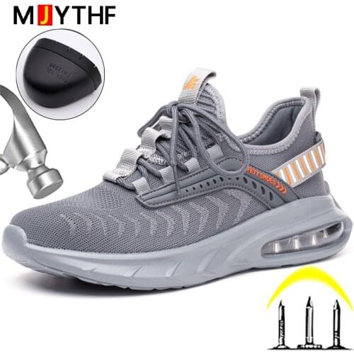 New Gray Air Cushion Male Work Shoes Sneakers Steel Toe Shoes Indestructible Safety Shoes Man Puncture-Proof Industrial Shoes