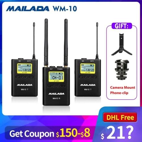 Mailada WM-10 Professional UHF Wireless Microphone Lavalier Mic Receiver Transmit for dslr cameras sony canon Osmo Pocket WM10