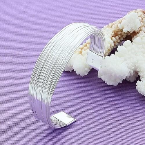 Fashion 925 Sterling Silver Multi-Line Bracelet Bangles Women Simple High Quality Silver Bracelet Bangles Jewelry