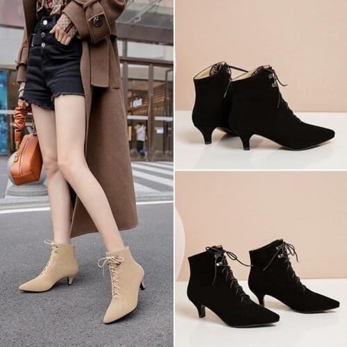 Fashion Lace Up Ankle Boots For Women New 2021 Casual Pointed Toe Low Heels Womens Ankle Boots Short Shoes Lady Large Size 45