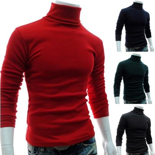 Turtle neck men Autumn Men Sweaters Solid Color Turtle Neck Long Sleeve Sweater Slim Knitted Pullover Top
