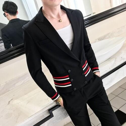 Mens Stylish Blazer Britishs Style Casual Slim Fit Suit Jacket Men Coat Terno Masculino Veste Costume Homme Deep V Sexy Outfit