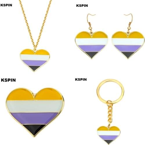 Nonbinary Earrings Nonbinary Pride Necklace Nonbinary Key Ring Nonbinary Badge Set Earrings Jewelry For Women Men Lovers Gift
