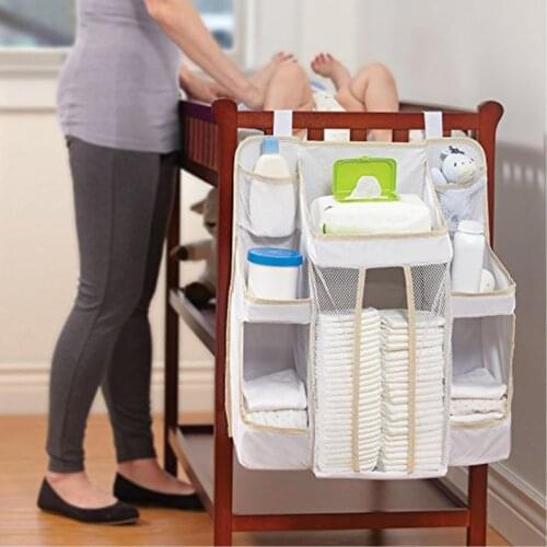 White/Gray Oxford Portable Baby Bed Hanging Storage Bag Toy Diapers Pocket Bedside Organizer Infant Crib Bedding Set Organizer