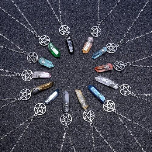 Aura Quartz Wicca Charm Pendant Necklace Rough Stone Raw Stone Crystal with 70cm Chain