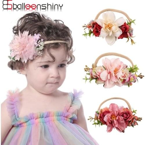 Balleenshiny Baby Hair Accessories Simulation Cloth Flower Nylon Childrens Hairbands Baby Headdress Newborn Photography Props