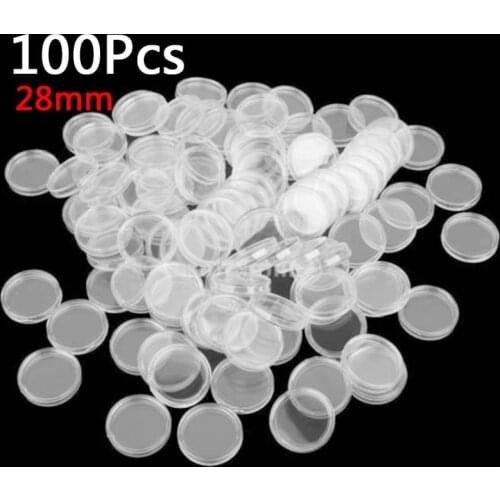 100pcs 28mm Coin Holder Transparent Plastic Clear Coin Cases Storage Box Capsules For Coin Protection Boxes Container Collecting