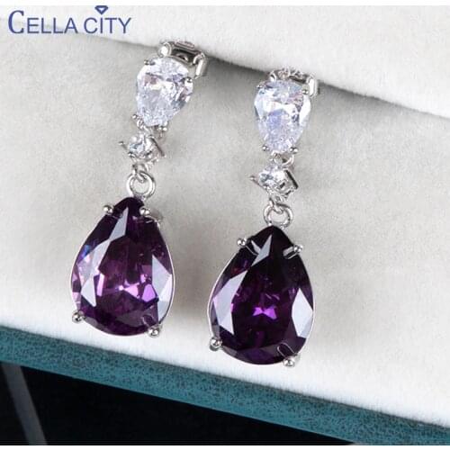 Cellacity Luxury 925 Sterling Silver Drop Earrings With 9*13mm Gemstones Purple Gemstones silver wedding party wholesale gift