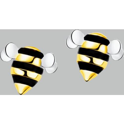 Foxanry Prevent Allergy 925 Sterling Silver Stud Earrings New Trendy Cute Black Drop Glaze Bee Elegant Party Jewelry for Women