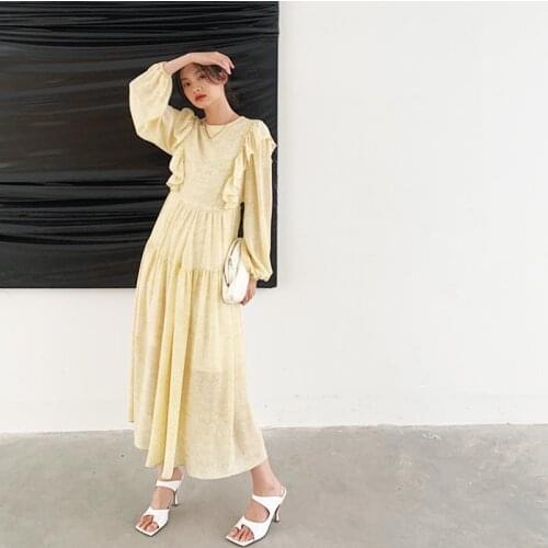 2021 new spring waist temperament commuting spring and autumn Chiffon medium length skirt suit solid high waist brand dress