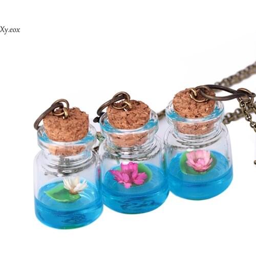 Chic Lotus Flower Wishing Bottle Dragonfly Pendant Necklace Women Gifts