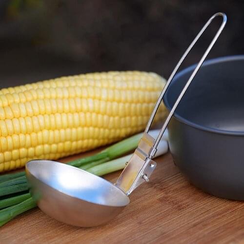 Folding Spoon Portable Foldable Stainless Steel Soup Spoon Picnic Camping Heat Resistant Soup Ladle Slotted Spoon Tableware