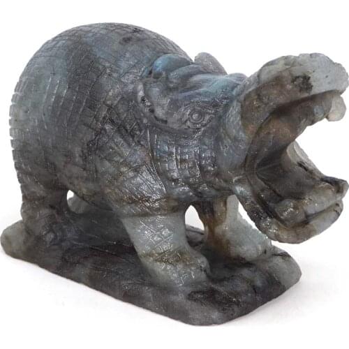 Hippopotamus Figurine 4.33" Natural Gemstone Labradorite Crystal Healing Statue Home Decor