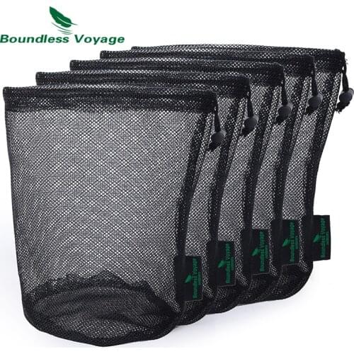 Boundless Voyage Durable Nylon Mesh Drawstring Bag for Cutlery Bottle Pot Pan Kettle Mesh Storage Ditty Bag Travel Stuff Sack