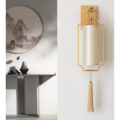 Led wall lamps Chinese copper color wall lights minimalist designer model room living room hotel classical sconce lights WF1112