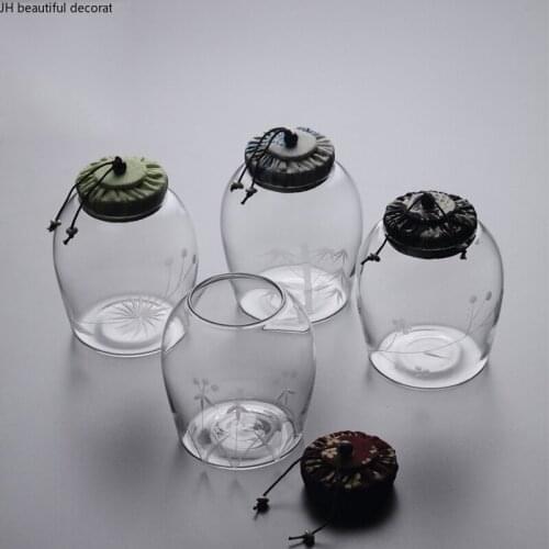 Japanese-style Transparent Glass Tea Tins with Cloth Cover Retro Storage Jars Household Storage Sealed Jars Kitchen Supplies