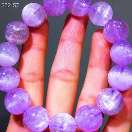 Natural Purple Kunzite Clear Round Beads Bracelet 14mm Cat Eye Crystal Women Men Bracelet Jewelry Certificate AAAAAA
